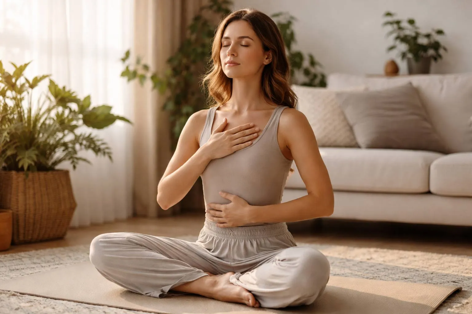 Person practising breathing exercises for nervous system regulation